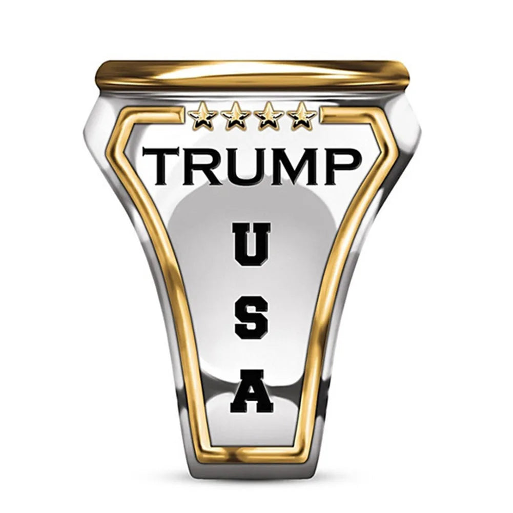 Bicolor Donald Trump Ring Trump Engrave Ring The 45th President Memorial Ring Souvenir Make America Great Again Gift for Friends