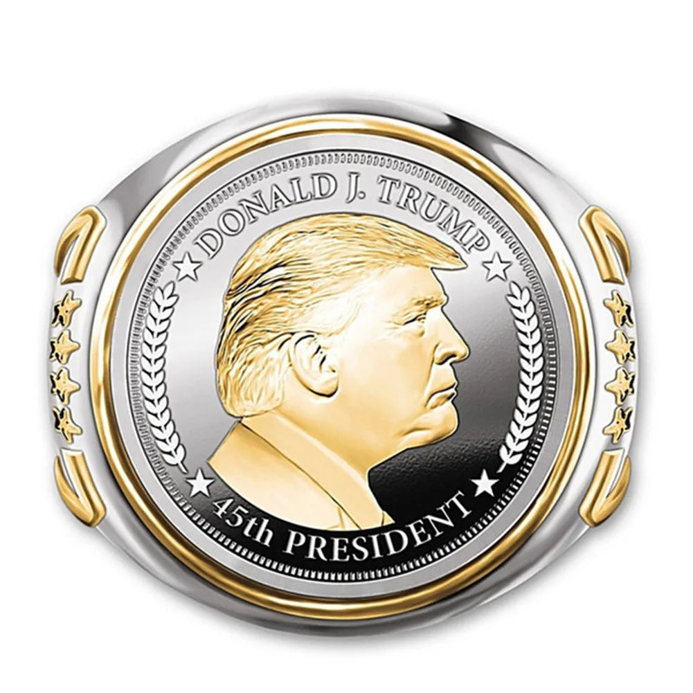 Bicolor Donald Trump Ring Trump Engrave Ring The 45th President Memorial Ring Souvenir Make America Great Again Gift for Friends