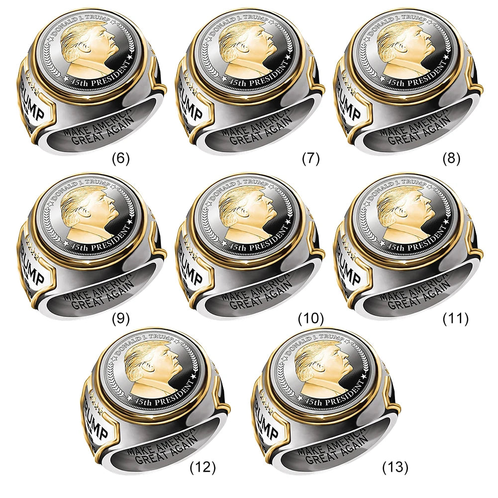 Bicolor Donald Trump Ring Trump Engrave Ring The 45th President Memorial Ring Souvenir Make America Great Again Gift for Friends