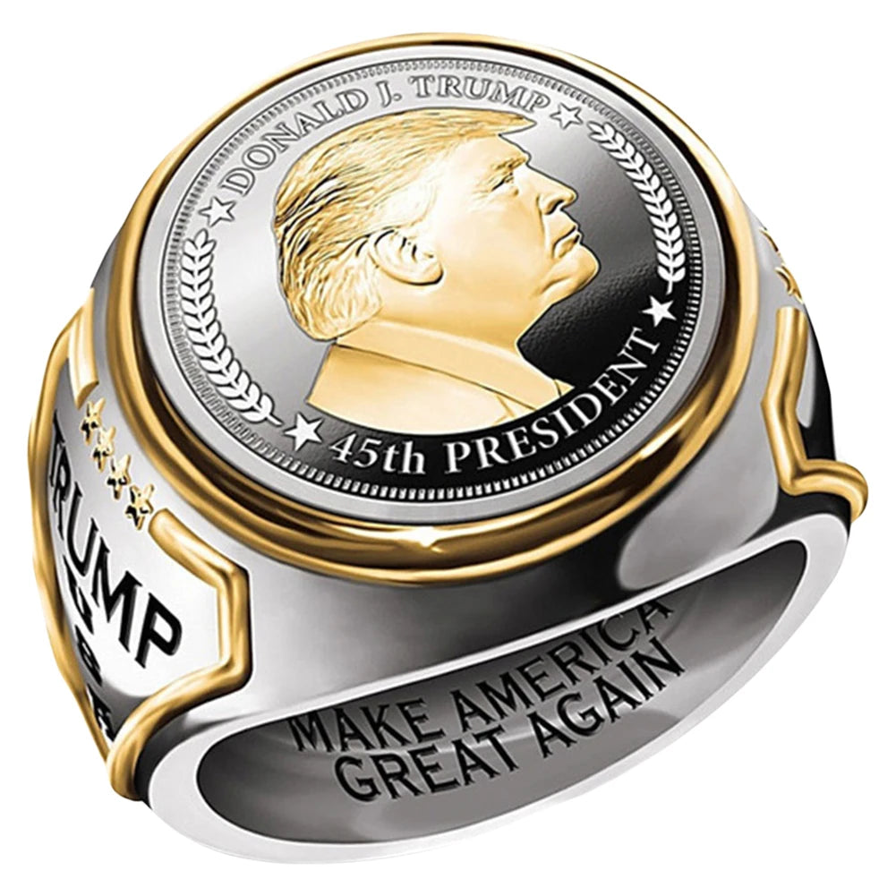 Bicolor Donald Trump Ring Trump Engrave Ring The 45th President Memorial Ring Souvenir Make America Great Again Gift for Friends