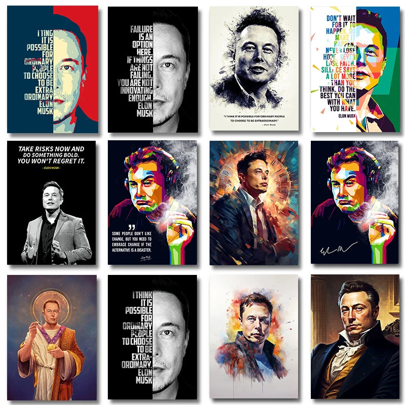 Graffiti Art Elon Musk Smoking Canvas Painting Classic Entrepreneur Inspirational Quote Poster and Print Wall Art Room Decor