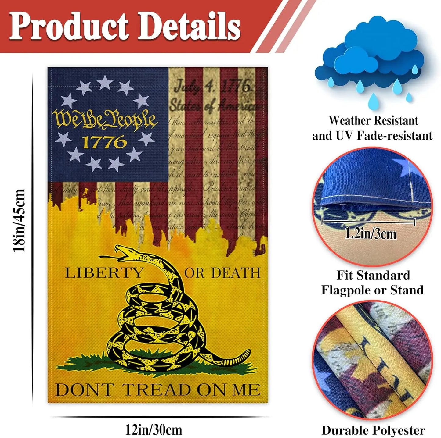 Dont Tread On Me Garden Flag 12x18 Inch Outdoor We The People 1776 Garden Flag Double Sided Retro American Garden Flag for House