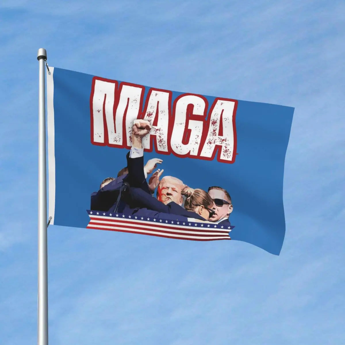 MAGA Iconic Trump Shot Flag Outdoor Banner Polyester 2024 Trump Rally Shooting Decoration Double Sided 2x3 3x5 4x6 5x8 FT Flags