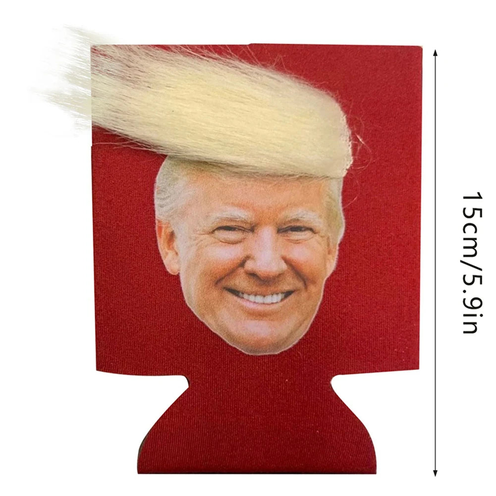 Trump Funny Hair Beer Can Cooler Flexibility Cup Holder for Cans Bottles Pint Glasses Coffee for Friends