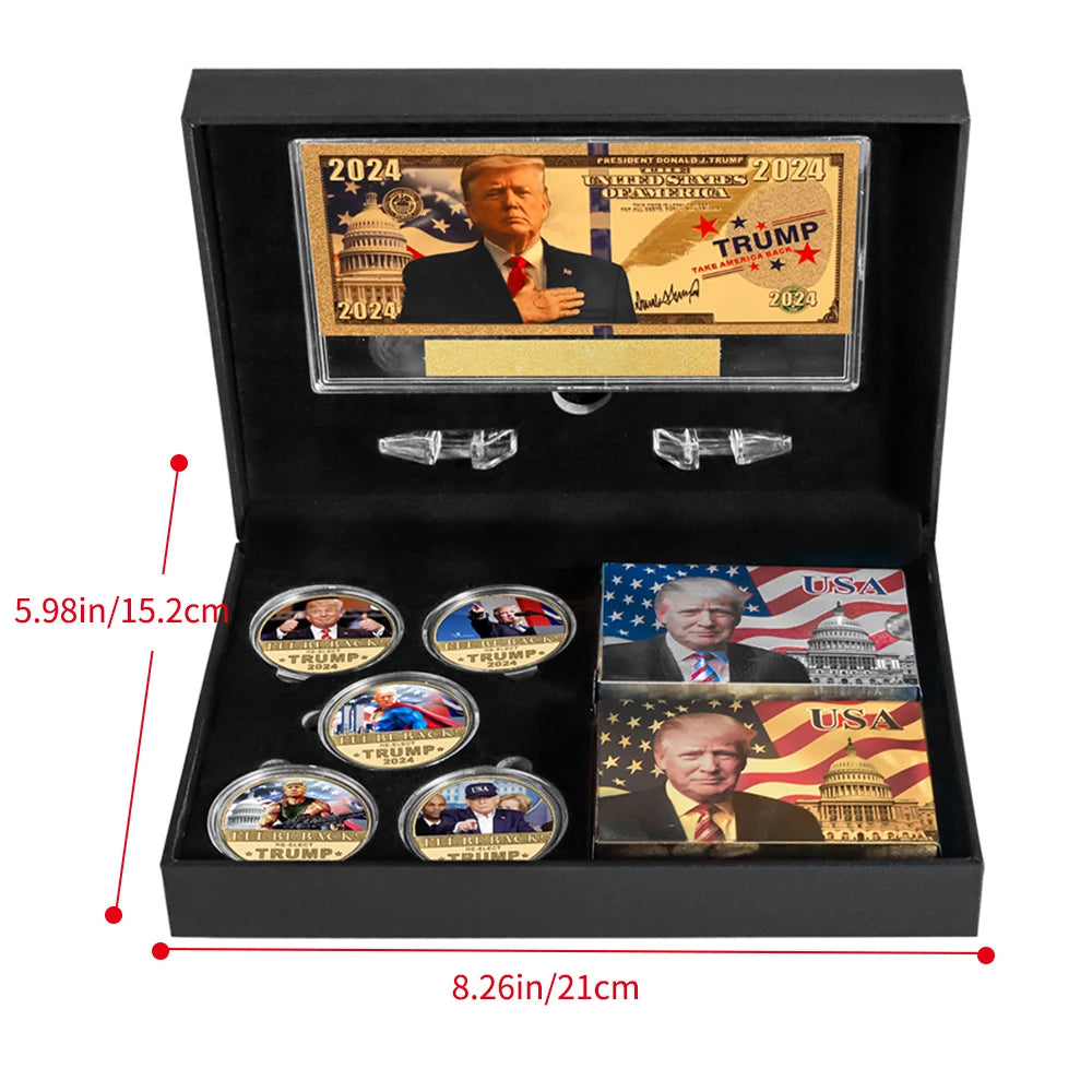 2024 Trump Commemorative Coins Playing Cards Gold Banknote Set in Gift Box President Souvenir Set Collecting Gifts For Fans