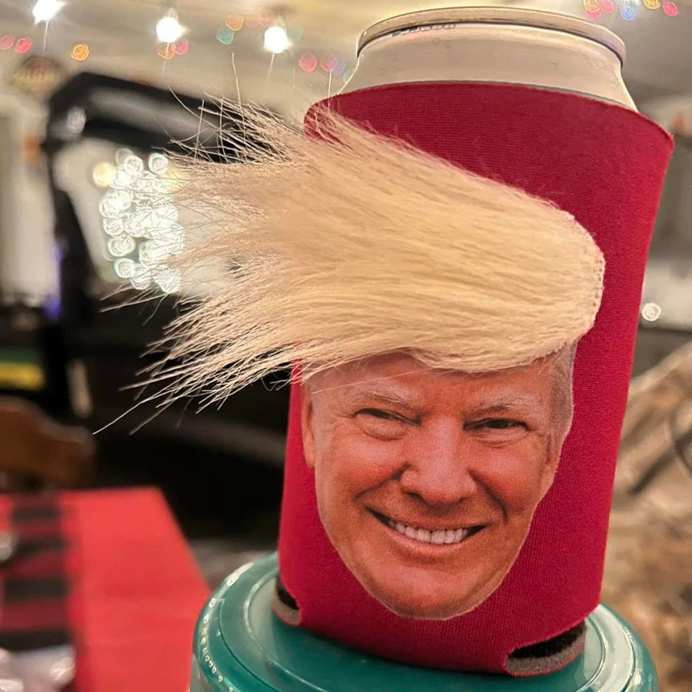 Trump Funny Hair Beer Can Cooler Flexibility Cup Holder for Cans Bottles Pint Glasses Coffee for Friends