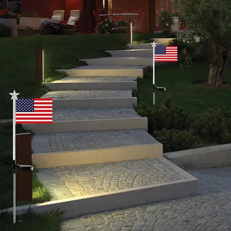 USA Flag Solar Garden Stake Lights Led Solar Flag Stake Lamp Waterproof Patriotic Lawn Light Led Solar Independence Day