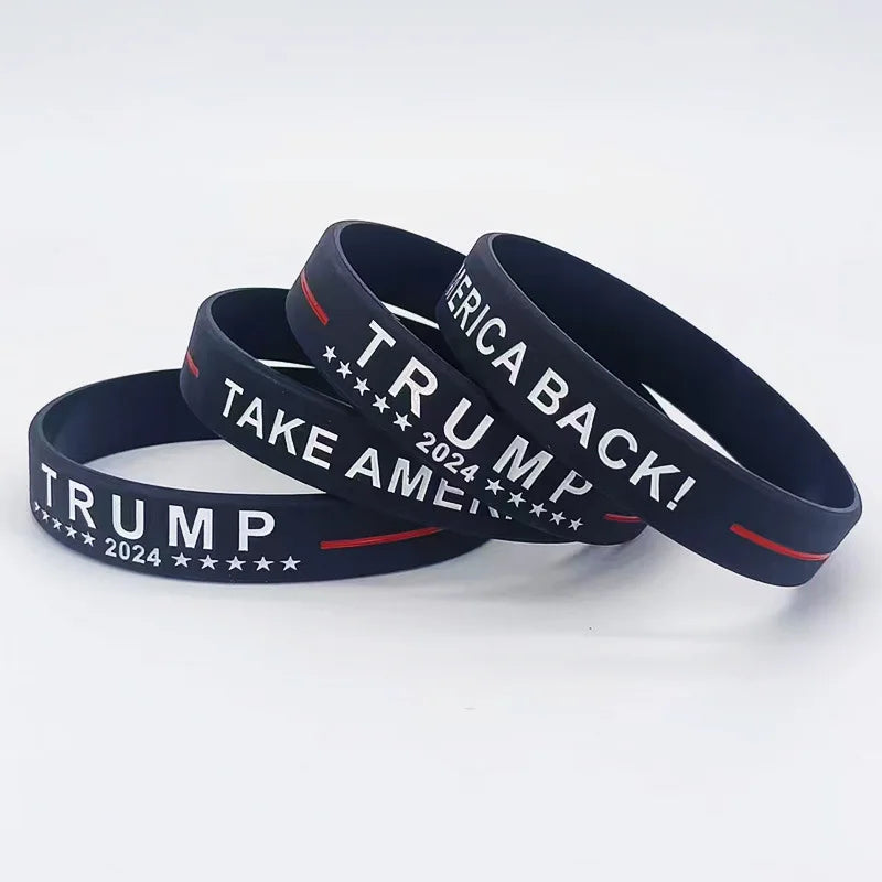 6pc 2024 US Silicone Bracelets Supporters Election Motivation Men and Women Wristbands Patriotic Inspirational GOP Bracelets