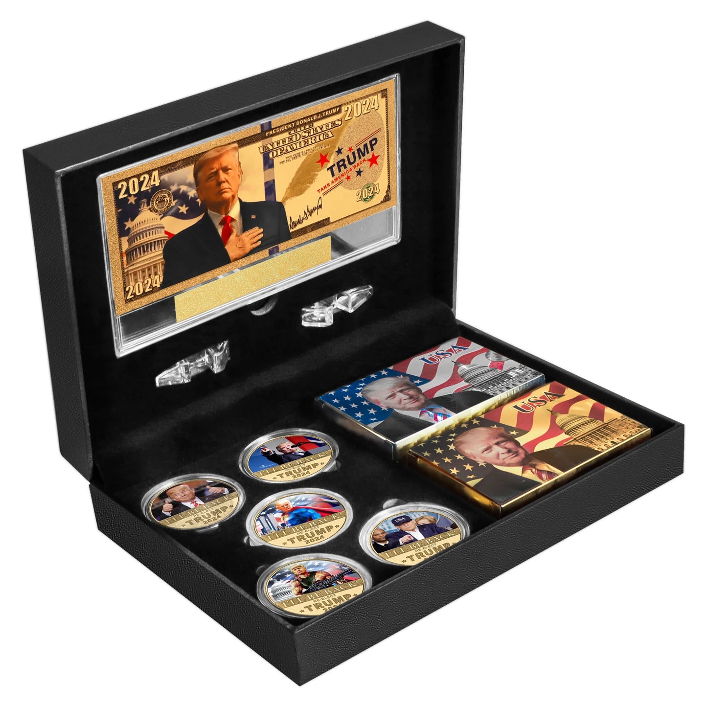 2024 Trump Commemorative Coins Playing Cards Gold Banknote Set in Gift Box President Souvenir Set Collecting Gifts For Fans