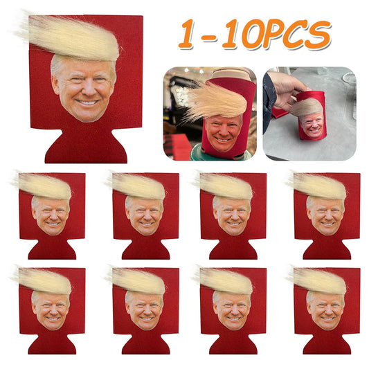 Trump Funny Hair Beer Can Cooler Flexibility Cup Holder for Cans Bottles Pint Glasses Coffee for Friends