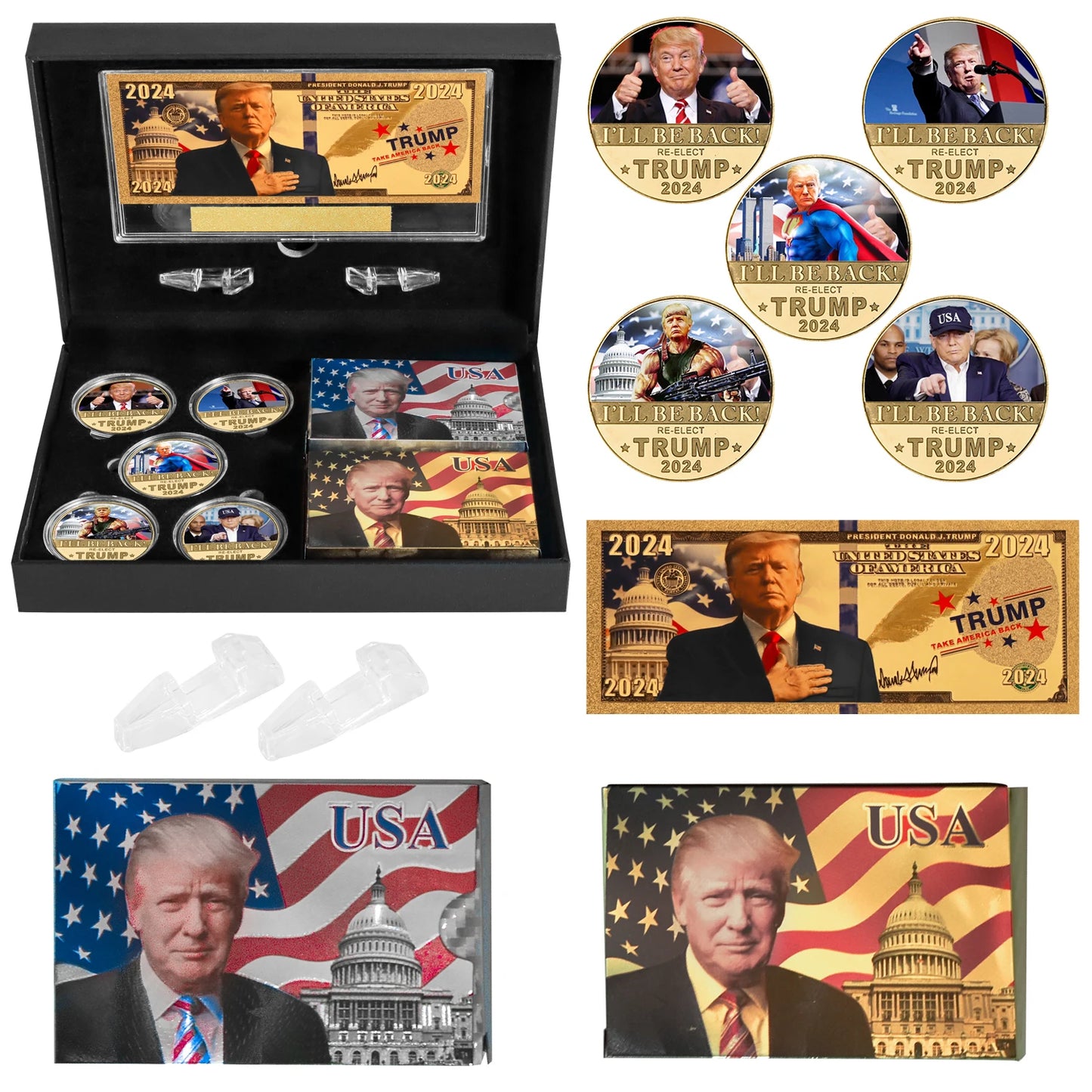 2024 Trump Commemorative Coins Playing Cards Gold Banknote Set in Gift Box President Souvenir Set Collecting Gifts For Fans