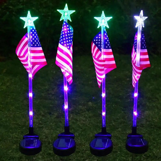 USA Flag Solar Garden Stake Lights Led Solar Flag Stake Lamp Waterproof Patriotic Lawn Light Led Solar Independence Day