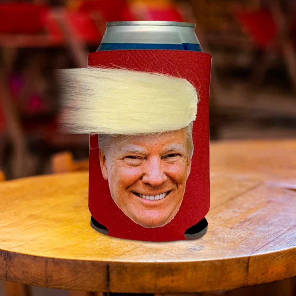 Trump Funny Hair Beer Can Cooler Flexibility Cup Holder for Cans Bottles Pint Glasses Coffee for Friends