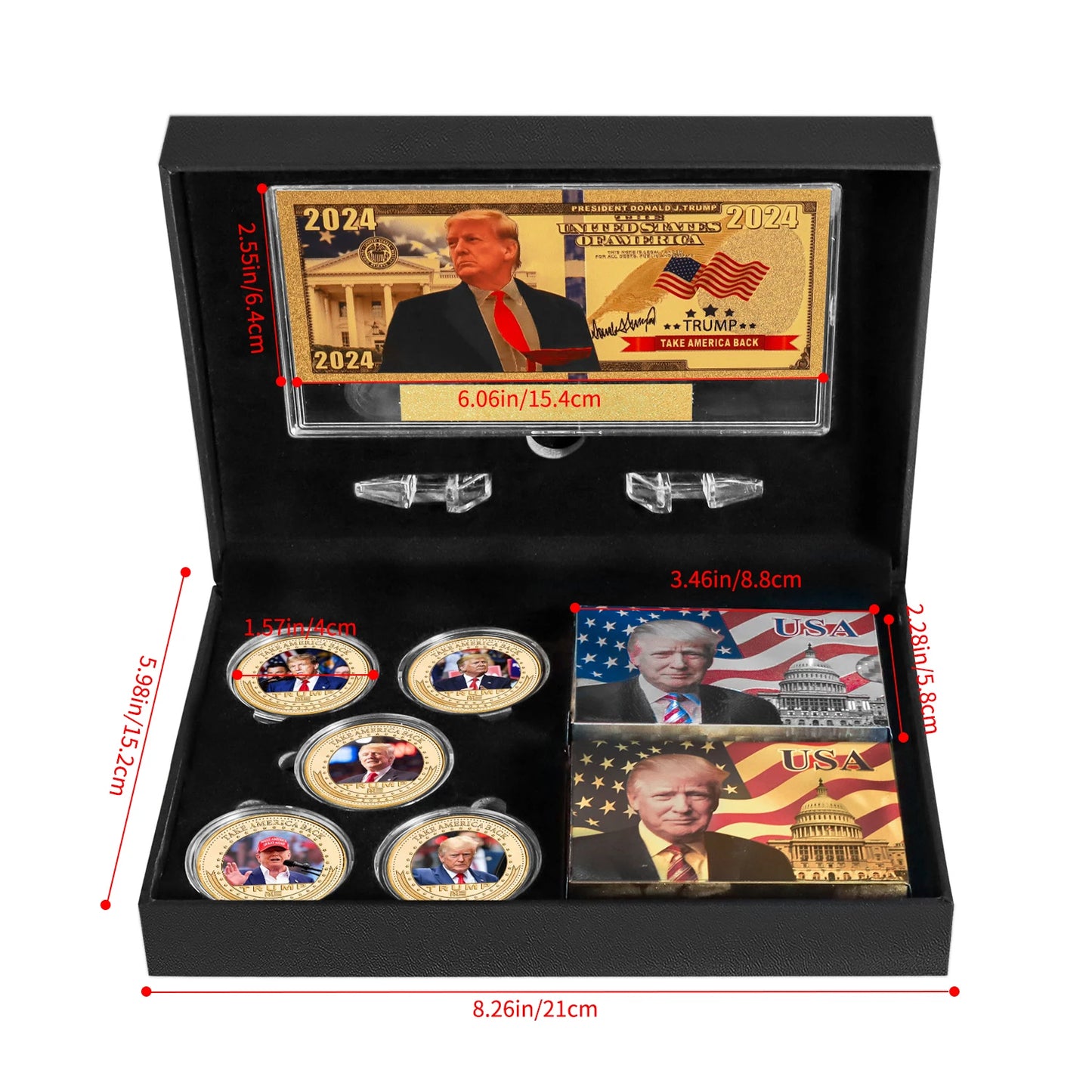 2024 Trump Commemorative Coins Playing Cards Gold Banknote Set in Gift Box President Souvenir Set Collecting Gifts For Fans