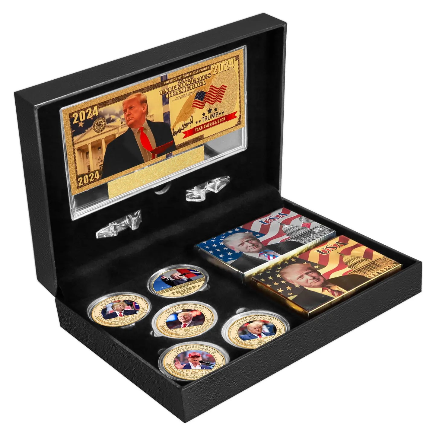 2024 Trump Commemorative Coins Playing Cards Gold Banknote Set in Gift Box President Souvenir Set Collecting Gifts For Fans