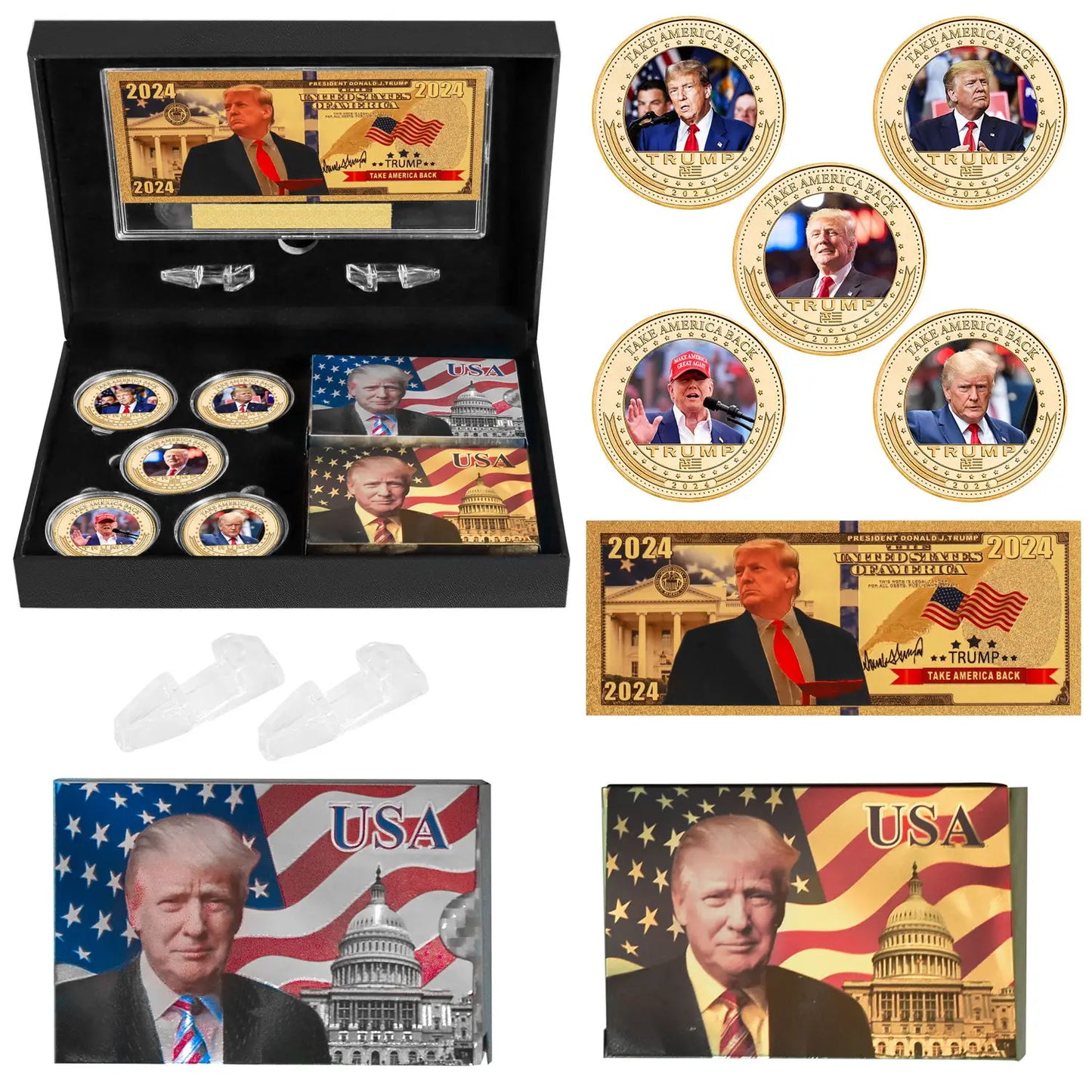 2024 Trump Commemorative Coins Playing Cards Gold Banknote Set in Gift Box President Souvenir Set Collecting Gifts For Fans