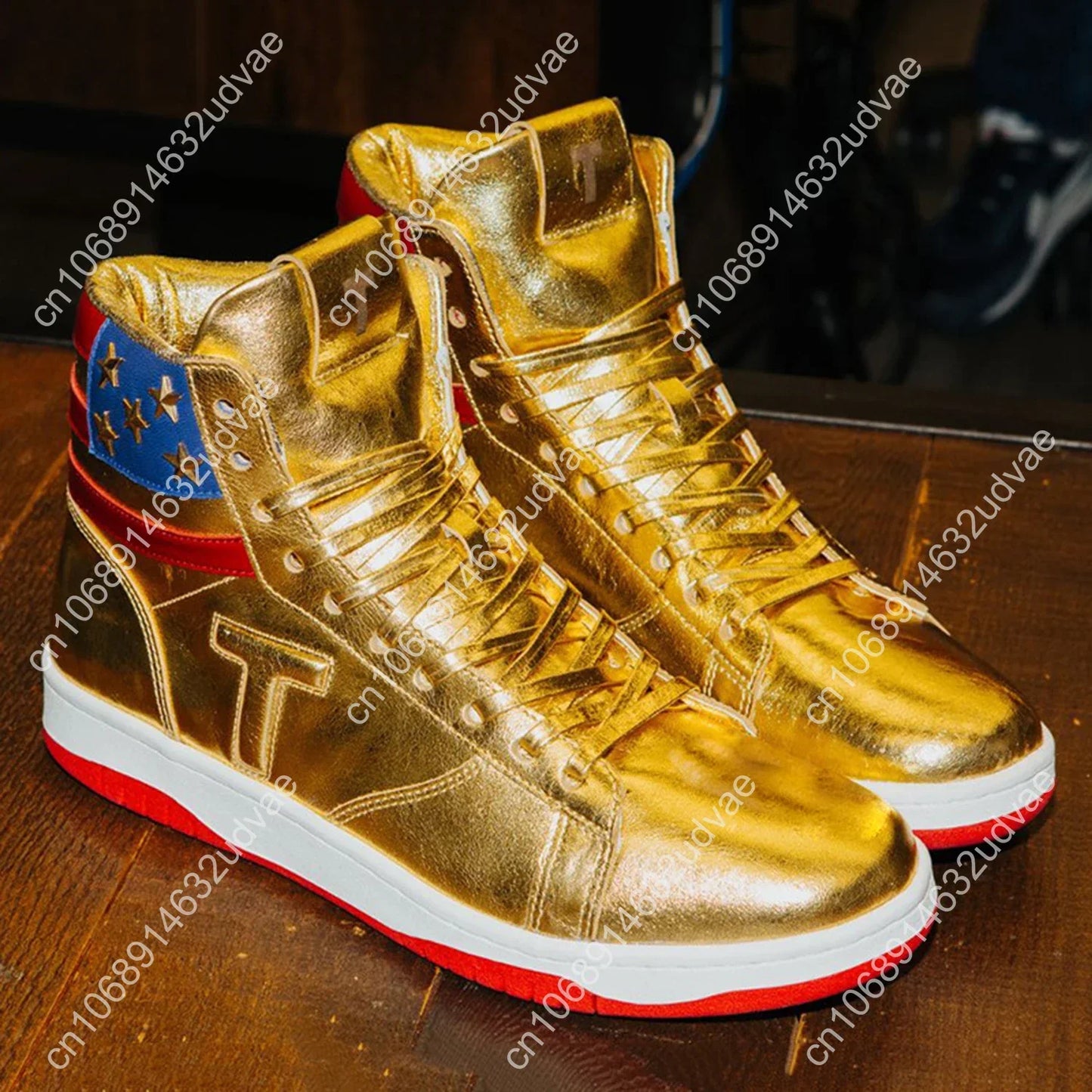 2024 MAGA Trump Sneakers Never Surrender Donald Distressed High Top Gold Sneakers Gym Shoes Women's Casual Boots Road Sneakers